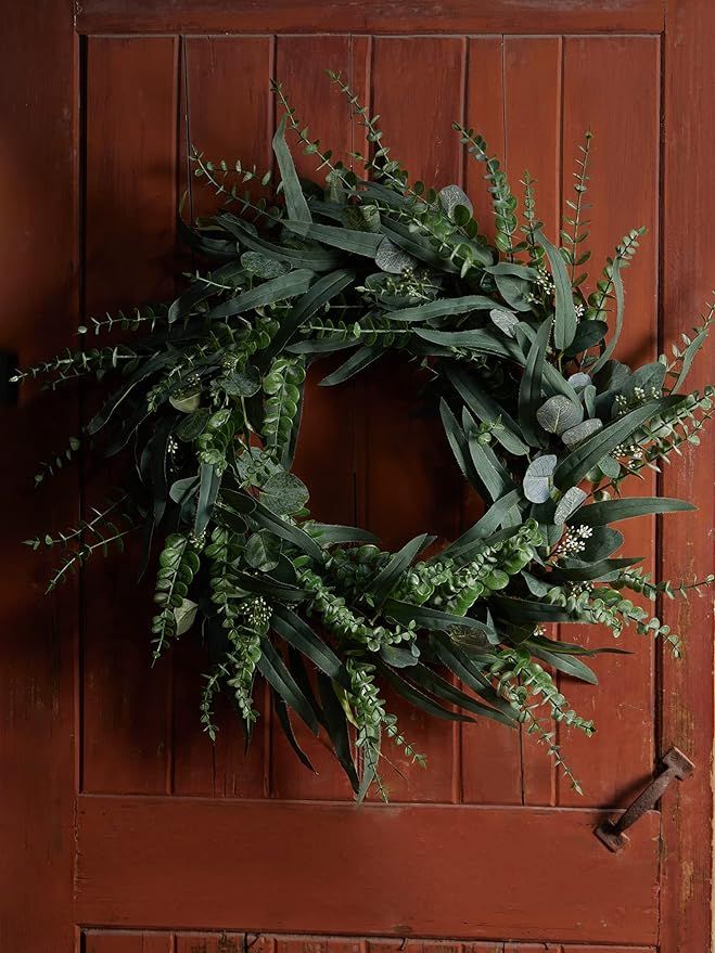 Clycaloor 24 Inch Eucalyptus Wreath for Front Door, Large Size Artificial Greenery Willow Wreath,... | Amazon (US)