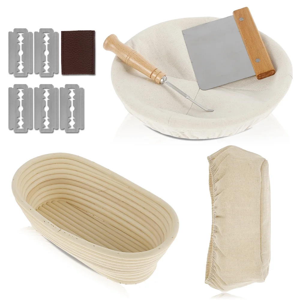 2 Pack Bread Proofing Basket Set 9.6 Inch Oval and 10 Inch Round Natural Rattan Sourdough Bread B... | Walmart (US)