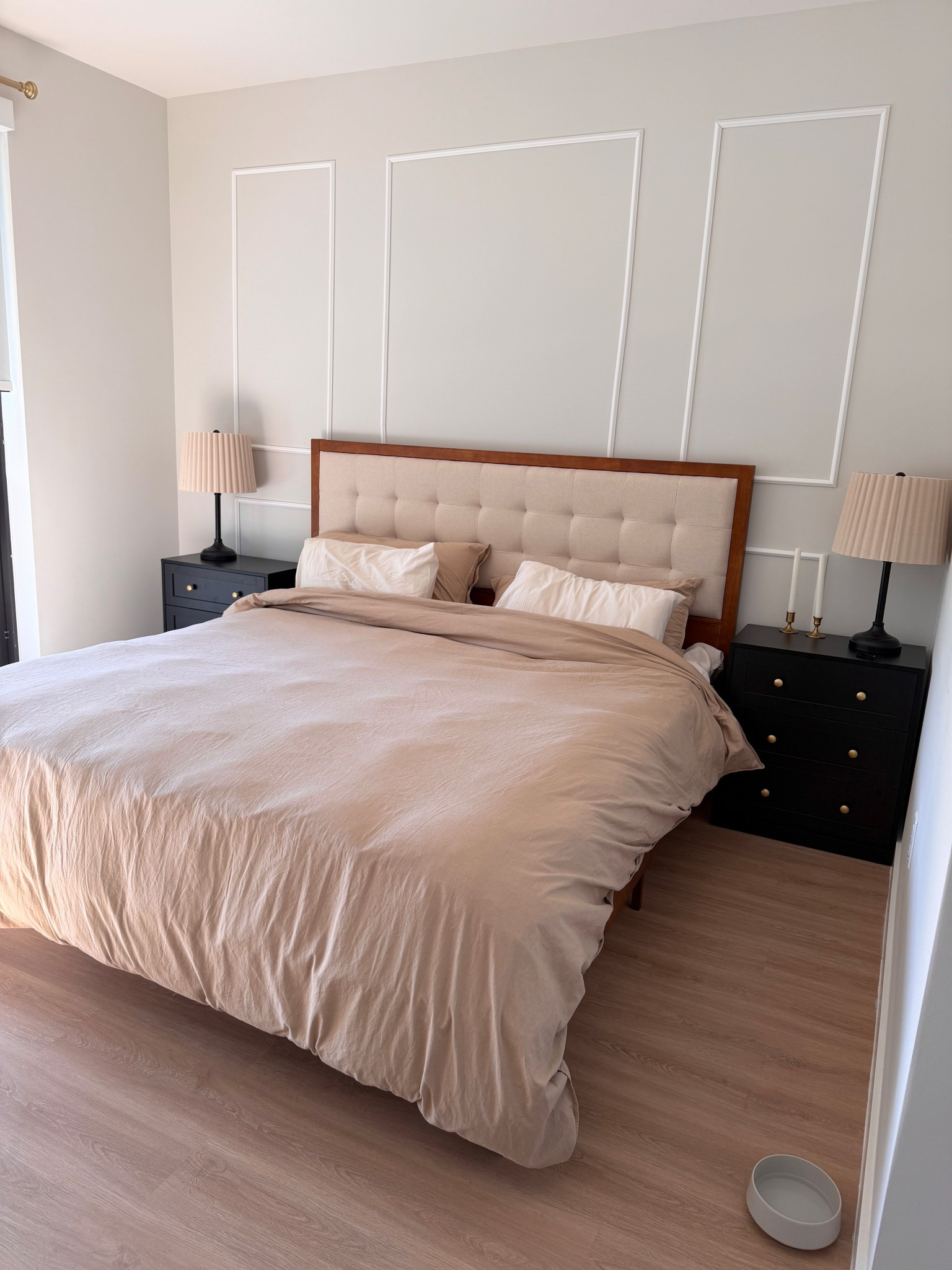 Our bedroom is still a working progress but coming along — the vibe is classic chic , elegant, timeless with the new edition of the black nightstands with gold, bed side chic lamps and the wall molding. 

Originally purchased different wall molding kit, but it was too difficult to assemble. I ended up returning it and ordering this very easy peel and stick while molding kit easy to assemble for interior wall decor that gives the room a Parisian chic vibe and adds an elegant touch. 

Stay tuned for more bedroom decor 

Also ☝🏼 important to know that everything an hour bedroom is organic clean nontoxic products. There’s a lot of intentionality that goes into selecting each piece of our bedroom from furniture to mattress, duvet & bedding, bed material, fabrics and more. 

We are a clean household and focus on clean home products while still keeping things very elegant and eloquent and chic 

Big night stands  
#bedroom #homedecor #cleanhome #cleanproducts #lamps #wallmolding #chicdecor #chic #black #nightstands #chicbed #candlesticks


#LTKdayinmylife #LTKHome