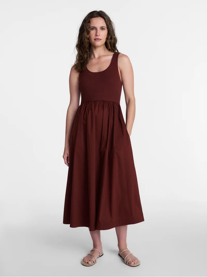 Time and Tru Women's Sleeveless Scoop Neck Midi Dress, Sizes XS-XXXL | Walmart (US)