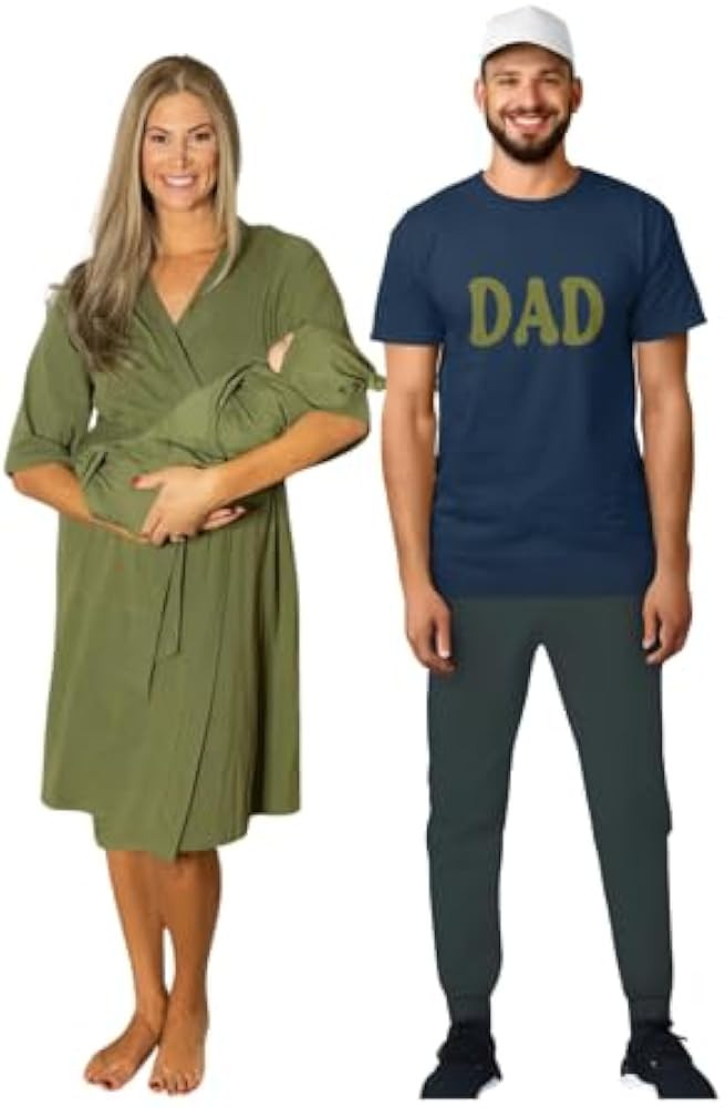 Baby Be Mine Maternity Nursing Delivery Robe & Baby Girl Swaddle Blanket Set with Daddy T-Shirt | Amazon (US)