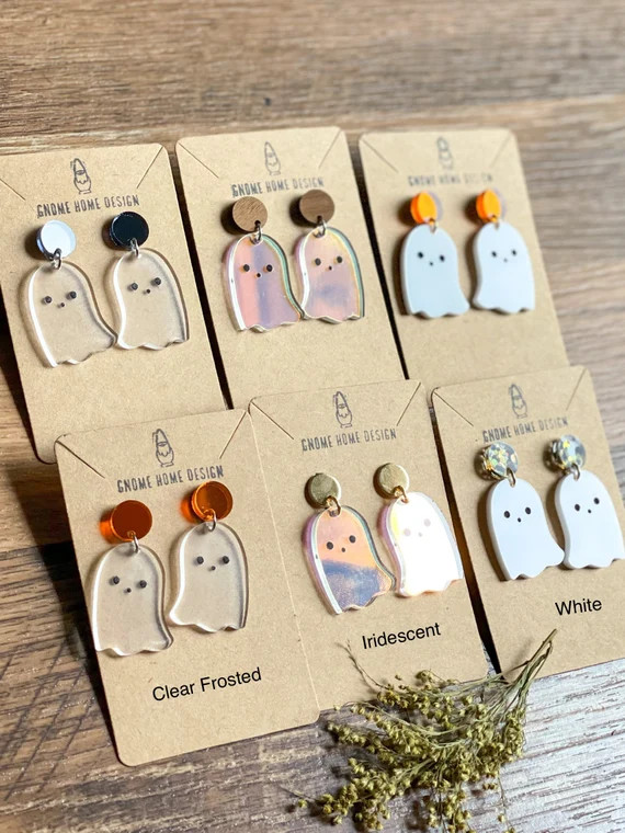 Ghost Halloween Acrylic Earrings/iridescent Mirror Unique - Etsy | Etsy (US)