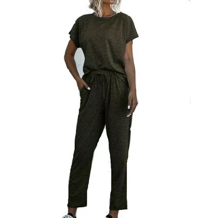 Short Sleeve Home Casual Loose Tops Blouse Shirt Pants Trouser 2PCS Suit Set For Women Jogger Runing | Walmart (US)
