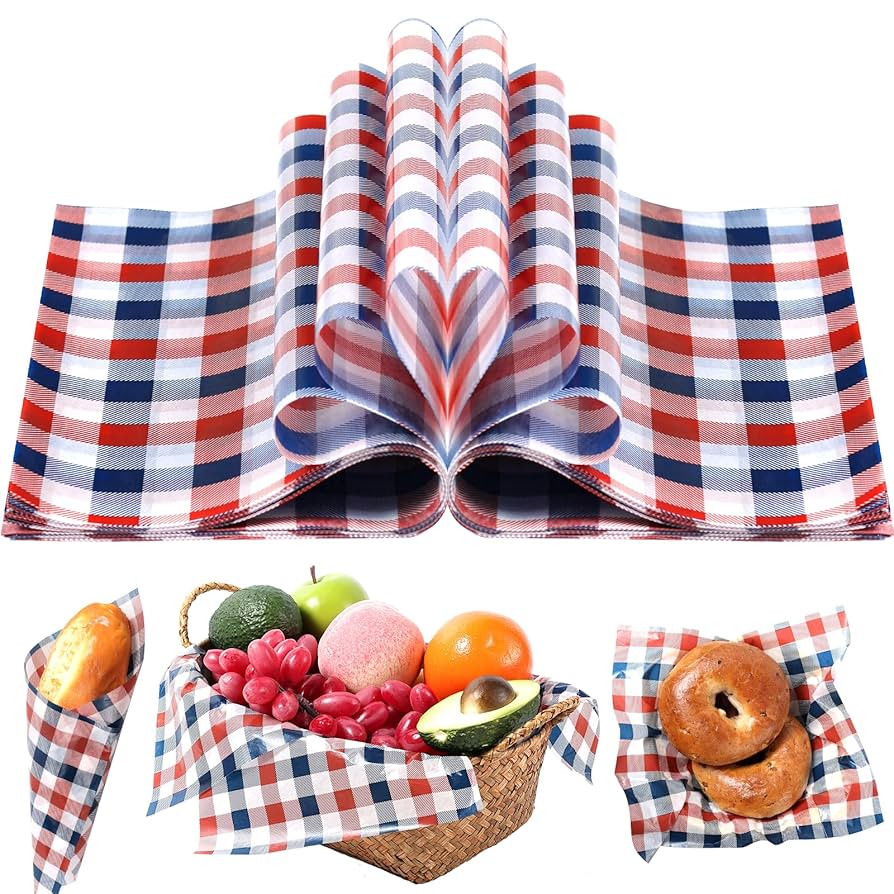 150 Sheets Red Blue Buffalo Plaids Wax Paper Sheets for Food, 9.8 x 8.3 inch Patriotic Plaids Gre... | Amazon (US)