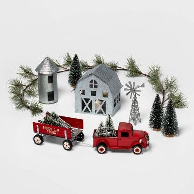Galvanized Farmhouse, Silo, Truck, Wagon, Windmill, Bottle Brush Tree and Garland Christmas Decor... | Target