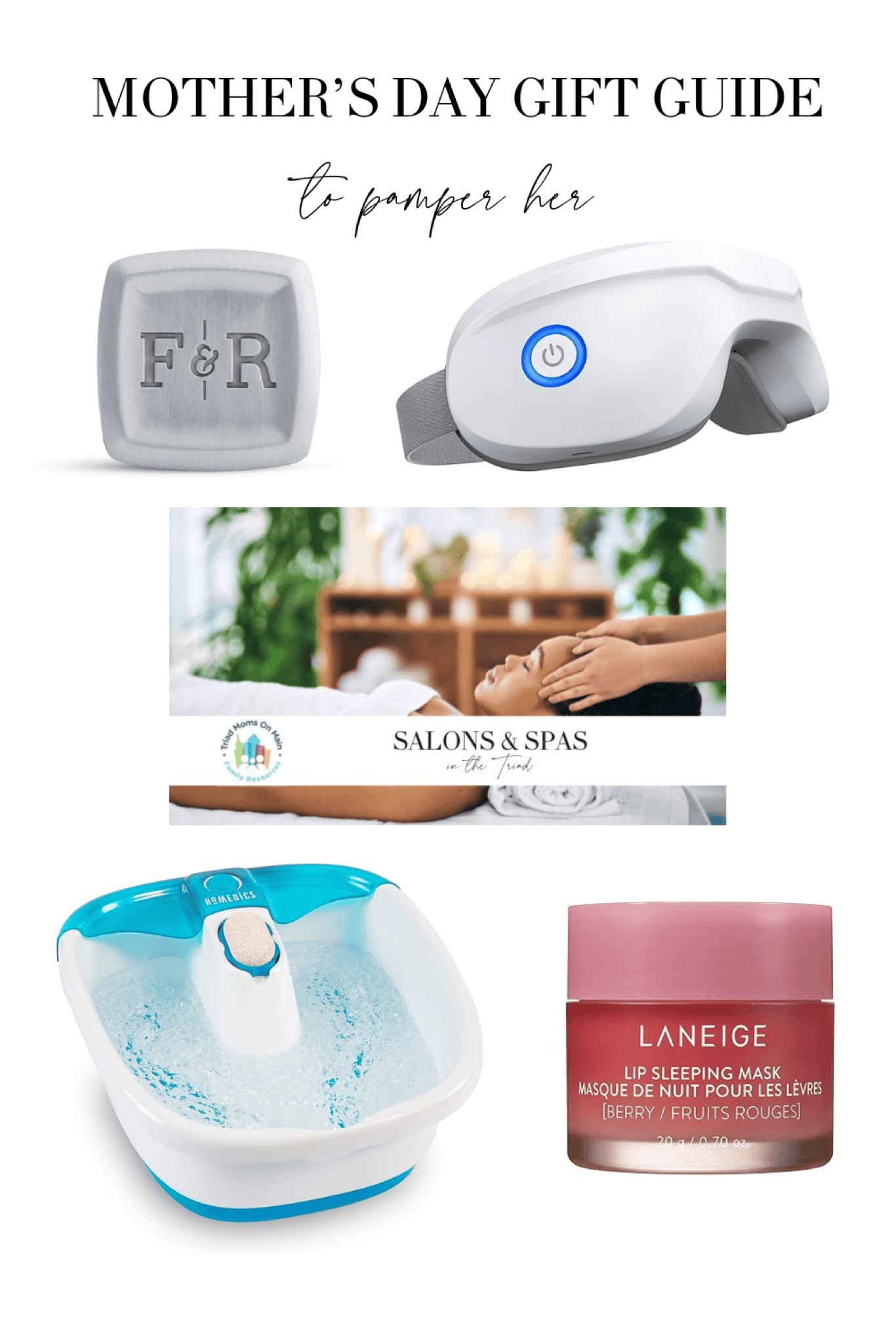 Mother’s Day Gifts to Pamper Her

Every mother deserves to be pampered no matter what stage of motherhood she’s currently in so while you’re serving her breakfast in bed present her with her favorite self-care essentials.  Whether it be a day at the spa, a heavenly Fulton & Roark Fragrance, or simply an at home self care session complete with Dazzle Dry Nail System,  eye mask massager, foot bath, her favorite lotion and lip mask, show her how valued and cared for she is.  Unsure of where to begin?  Give her a gift card for the ultimate spa day.  If you are local check out Triad Moms on Main Salons & Spas directories for a comprehensive list of places she’ll be delighted to experience.  

#LTKFindsUnder50 #LTKBeauty #LTKGiftGuide