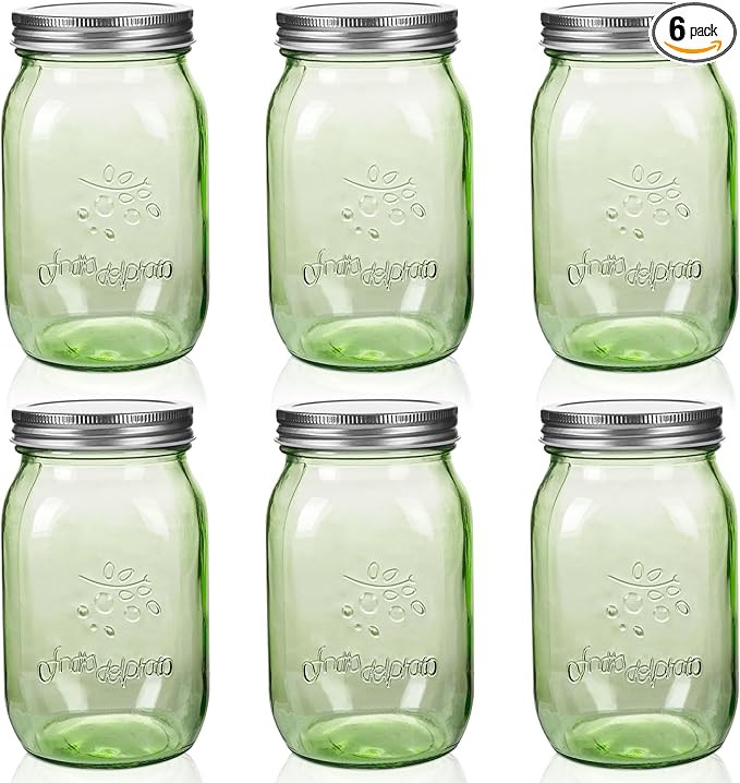 Amzcku 32 oz green Mason Jars with Lids, 6 Pack Wide Mouth Quart Canning Jar, Safe For Storage, C... | Amazon (US)