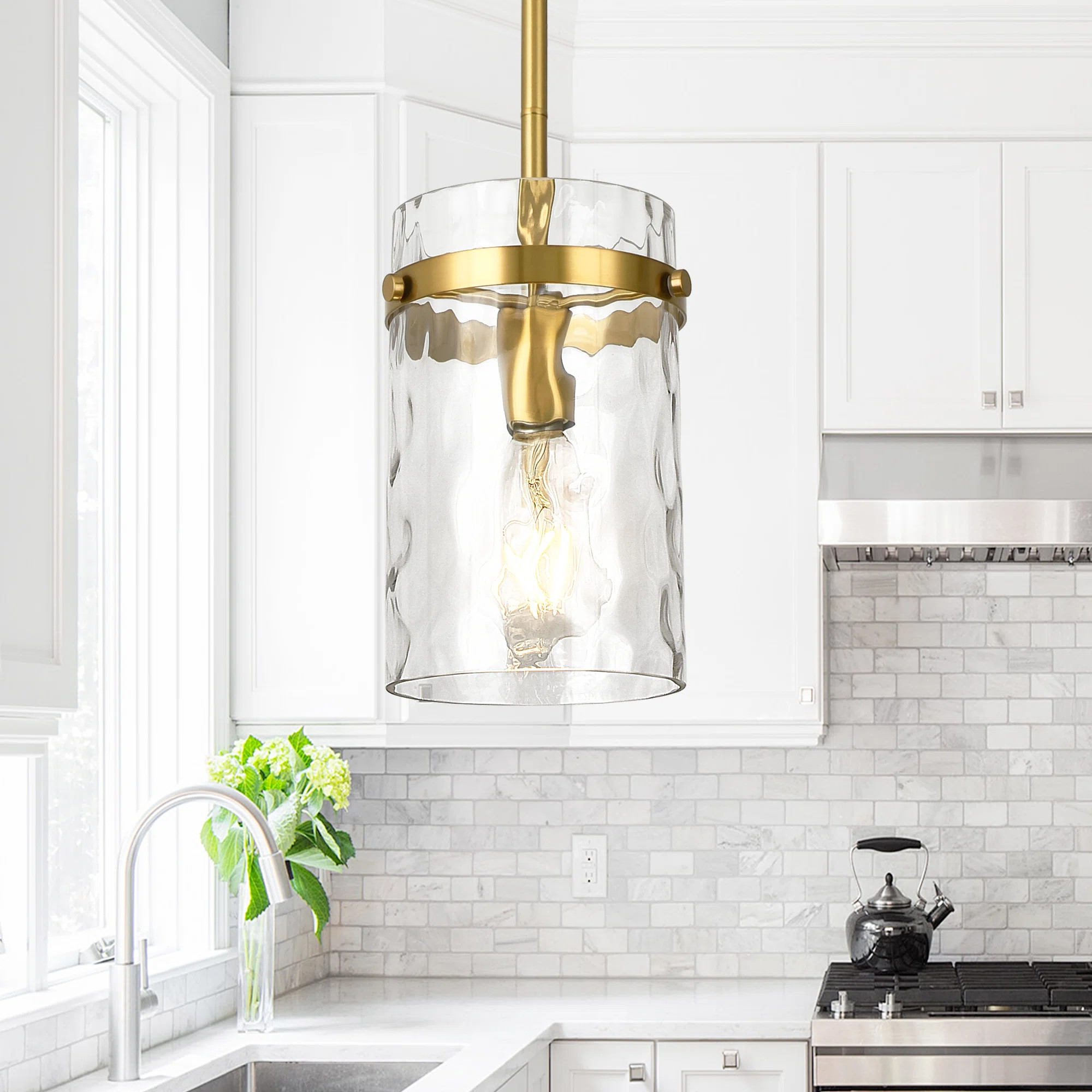 Levona 1 - Light Large Kitchen Island Pendant with Clear Hammered Glass Shade | Wayfair North America