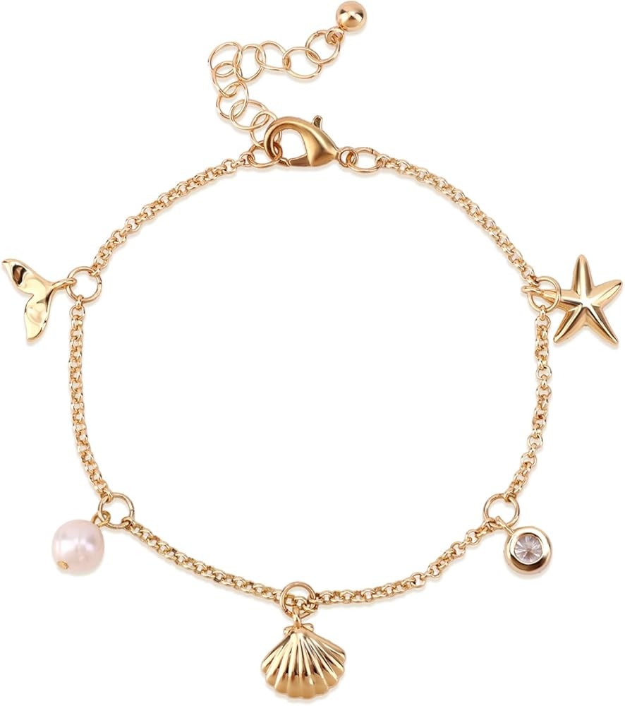 Mikovivi Shell Starfish Bracelet, Boho Adjustable Seashell Bracelet Gold Summer Beach Personalize... | Amazon (UK)