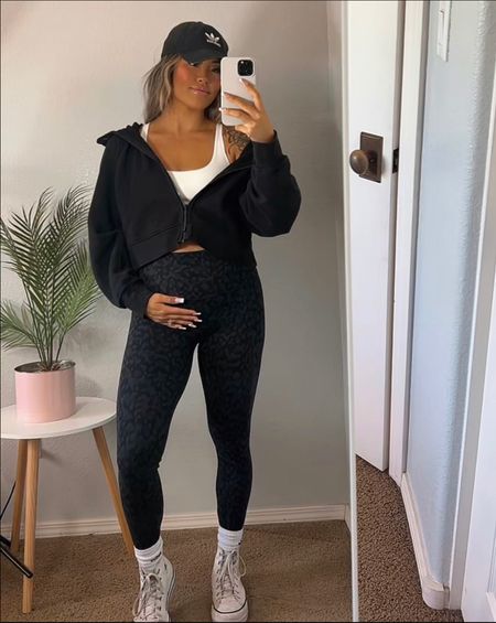 Bump friendly workout outfit! My favorite pregnancy leggings are the lululemon aligns and I paired it with the energy bra and oversized scuba half zip! 

Casual maternity outfit, Athleisure, lululemon, comfy style, workout outfit, black leggings, white sports bra, cropped black jacket, high top platform converse 

#LTKFitness #LTKbump #LTKshoecrush