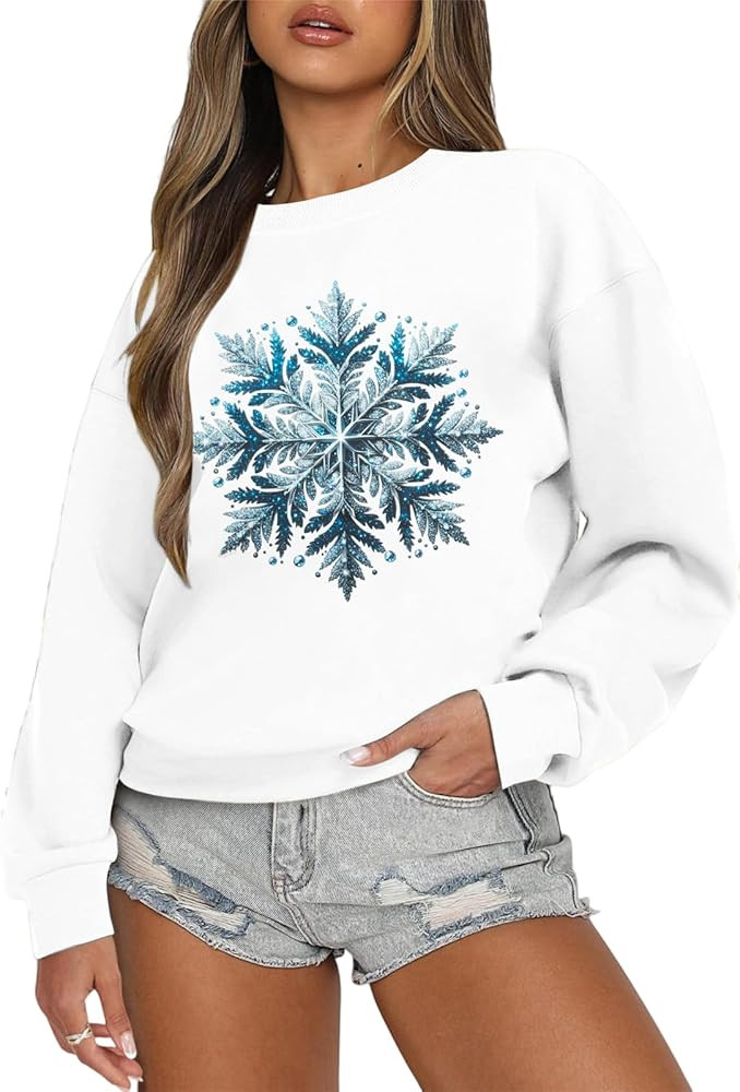 LOTUCY Christmas Sweatshirt Women Snowflake Christmas Sweatshirts Casual Xmas Long Sleeve Crewnec... | Amazon (US)