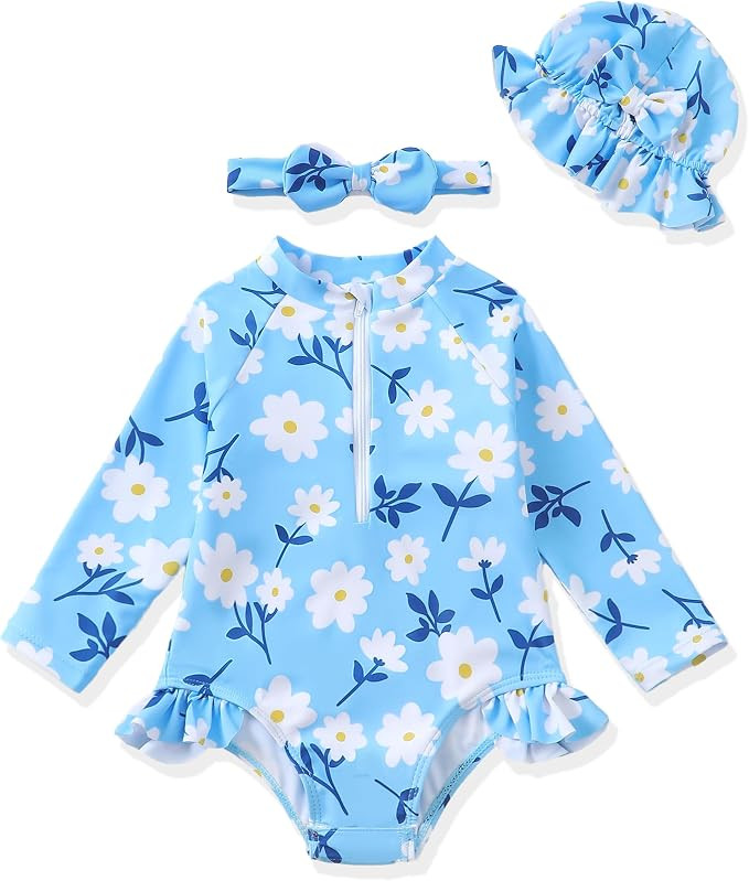 Infant Baby Swimsuit Girl Toddler One-Piece Bathing Suit with Hat | Amazon (US)