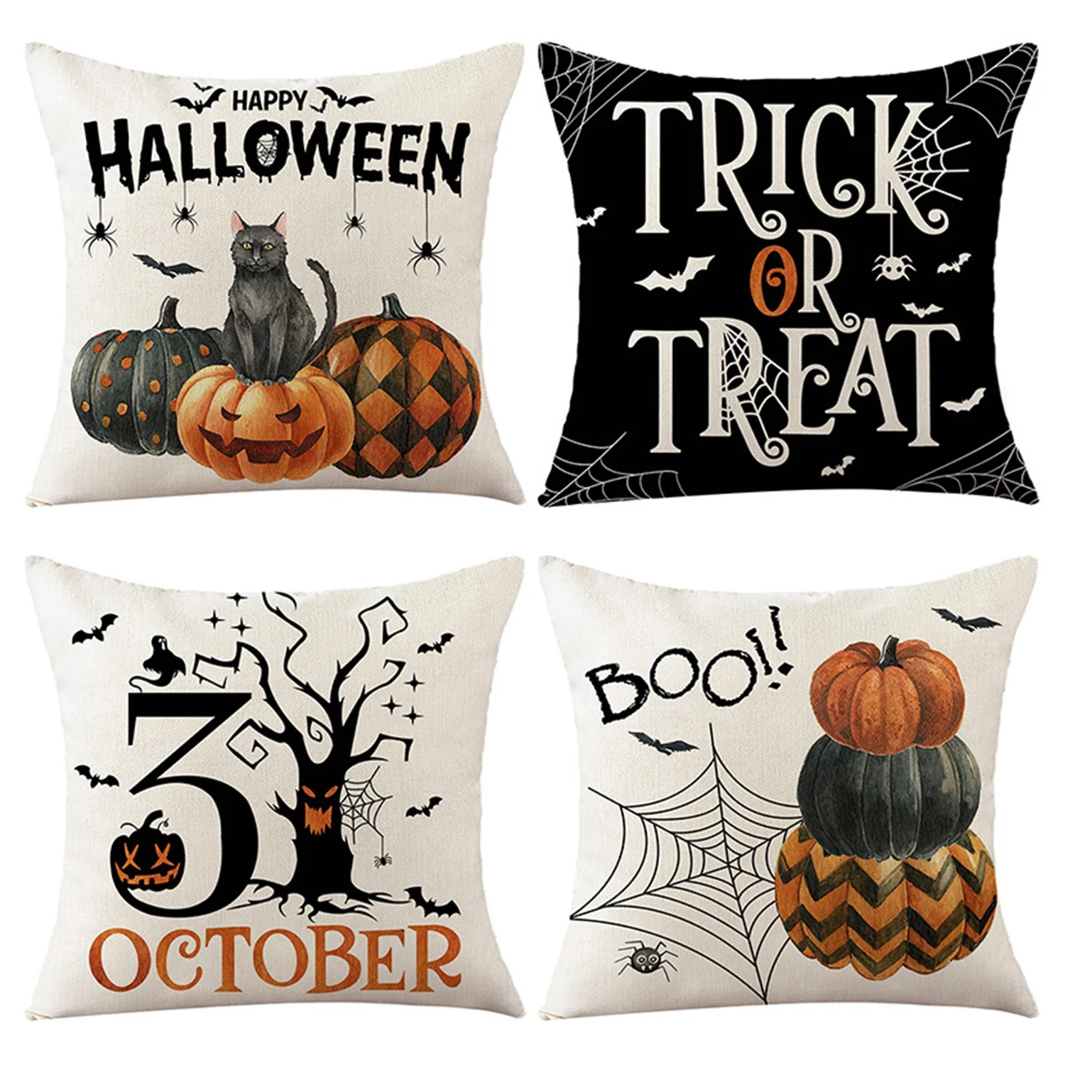 4pcs Halloween Pumpkin Pillow Covers,18x18 Inches Trick or Treat Farmhouse Decor Boo Halloween De... | Walmart (US)