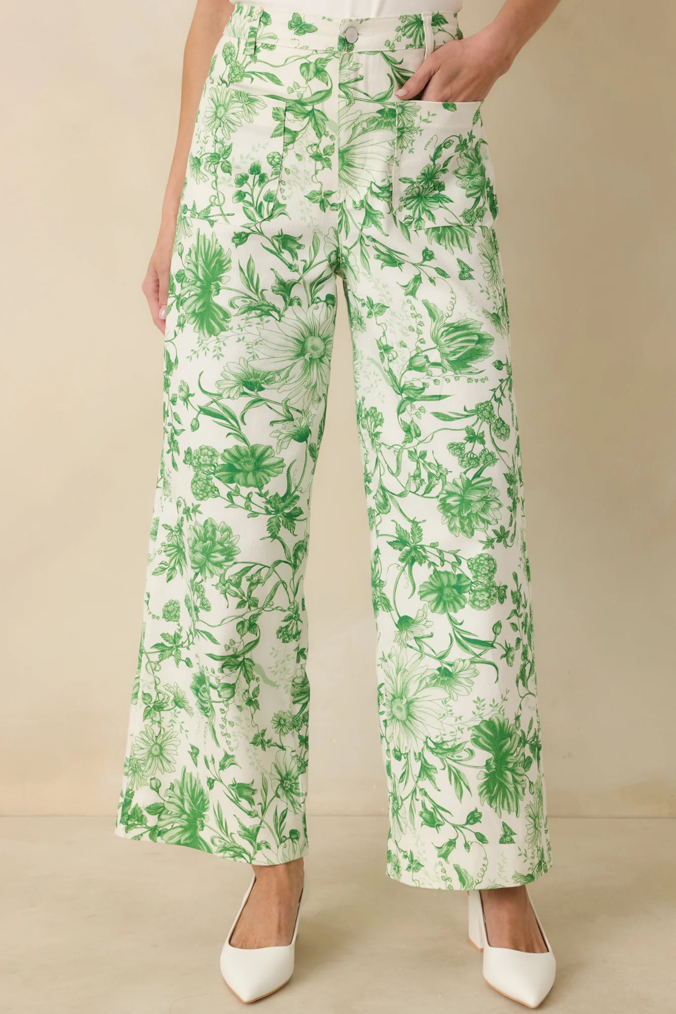 Grow Your Own Way Green Floral Print Cotton Wide Leg Pants | Red Dress