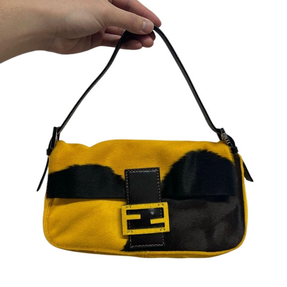 Fendi Yellow and Black Leather Shoulder Bag with Iconic Logo | Poshmark