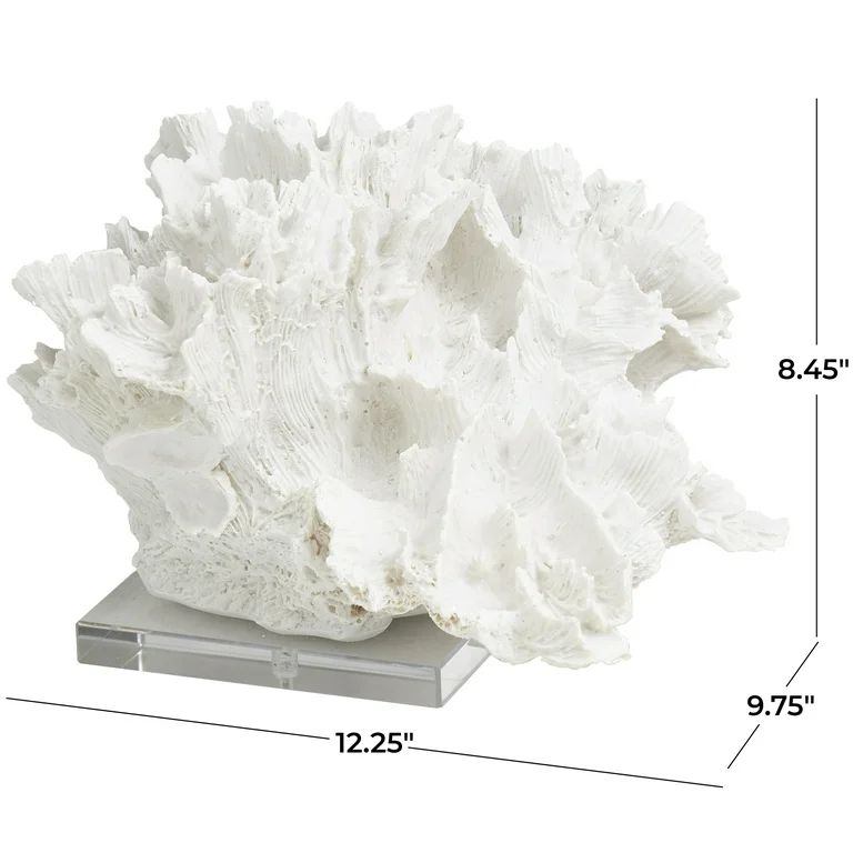 12" x 8" White Polystone Textured Coral Sculpture with Clear Acrylic Base, by DecMode | Walmart (US)