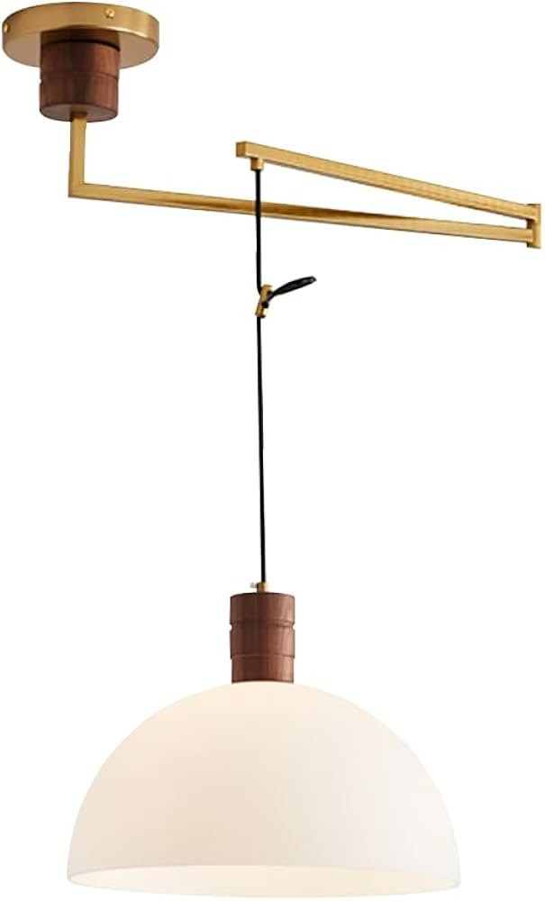 Adjustable Pendant Light Fixture, Industrial Swing Arm Hanging Light with Glass Shade, Dome Ceili... | Amazon (US)