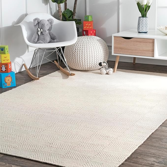 nuLOOM Ago Geometric 8x10 Wool Area Rug for Living Room Bedroom Dining Room Kitchen, Cream/Ivory | Amazon (US)
