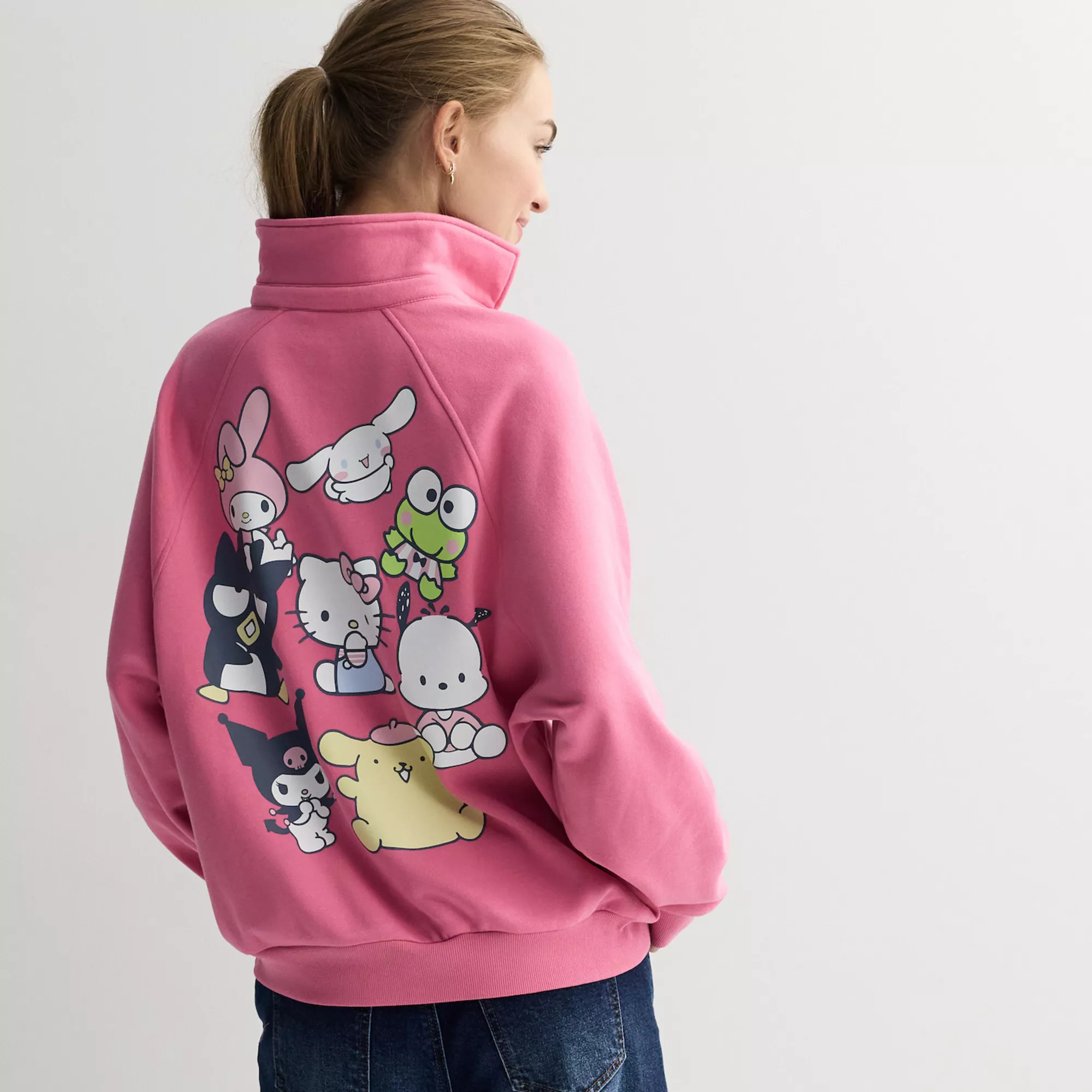 Juniors' Hello Kitty Quarter-Snap Fleece Graphic Pullover | Kohl's
