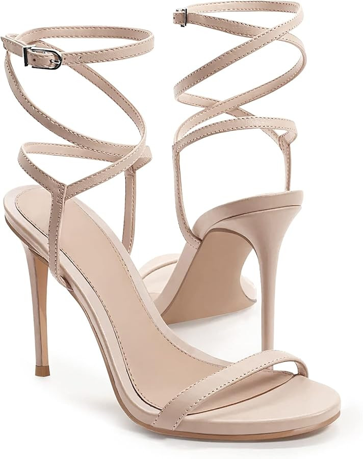 Coutgo Womens Strappy Lace up Heels Sandals Sexy High Heeled Ankle Strap Summer Dress Shoes | Amazon (US)