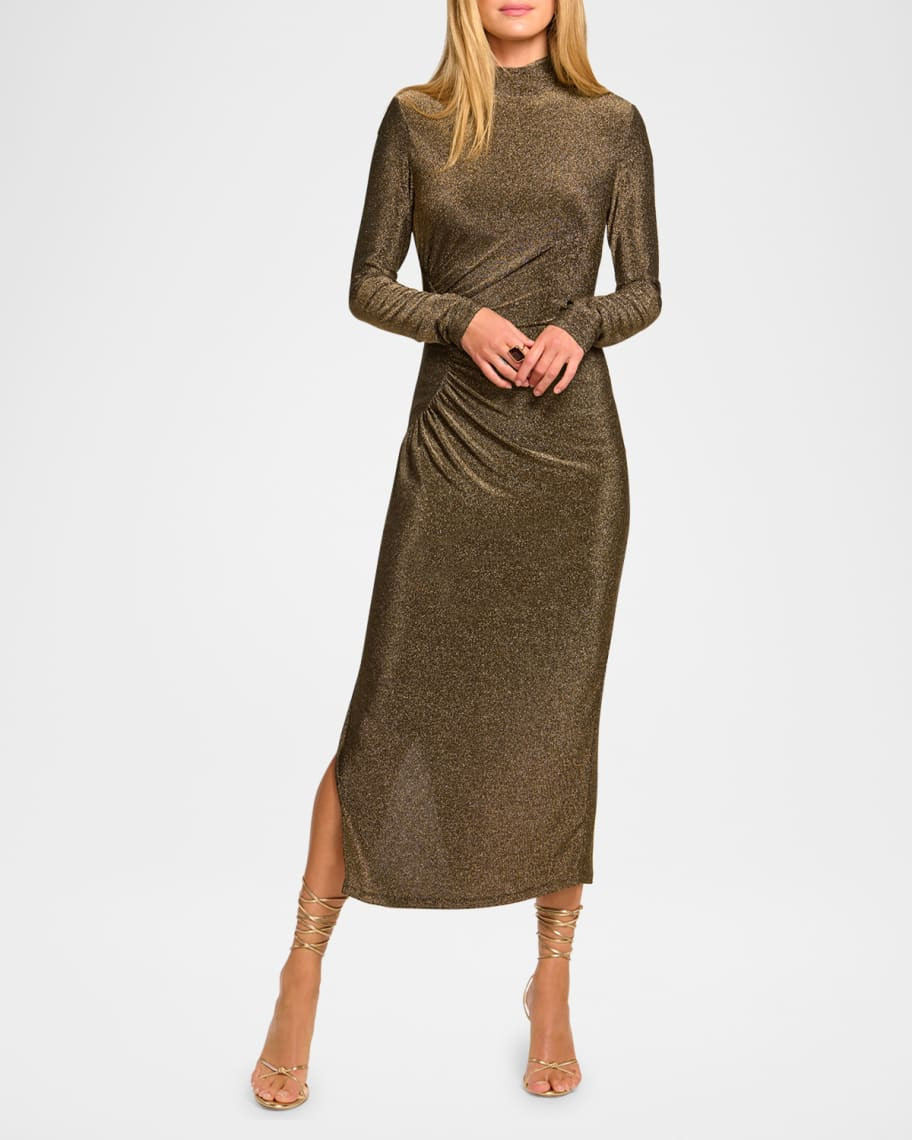 Ramy Brook Amarilys Metallic Mock-Neck Midi Dress | Neiman Marcus
