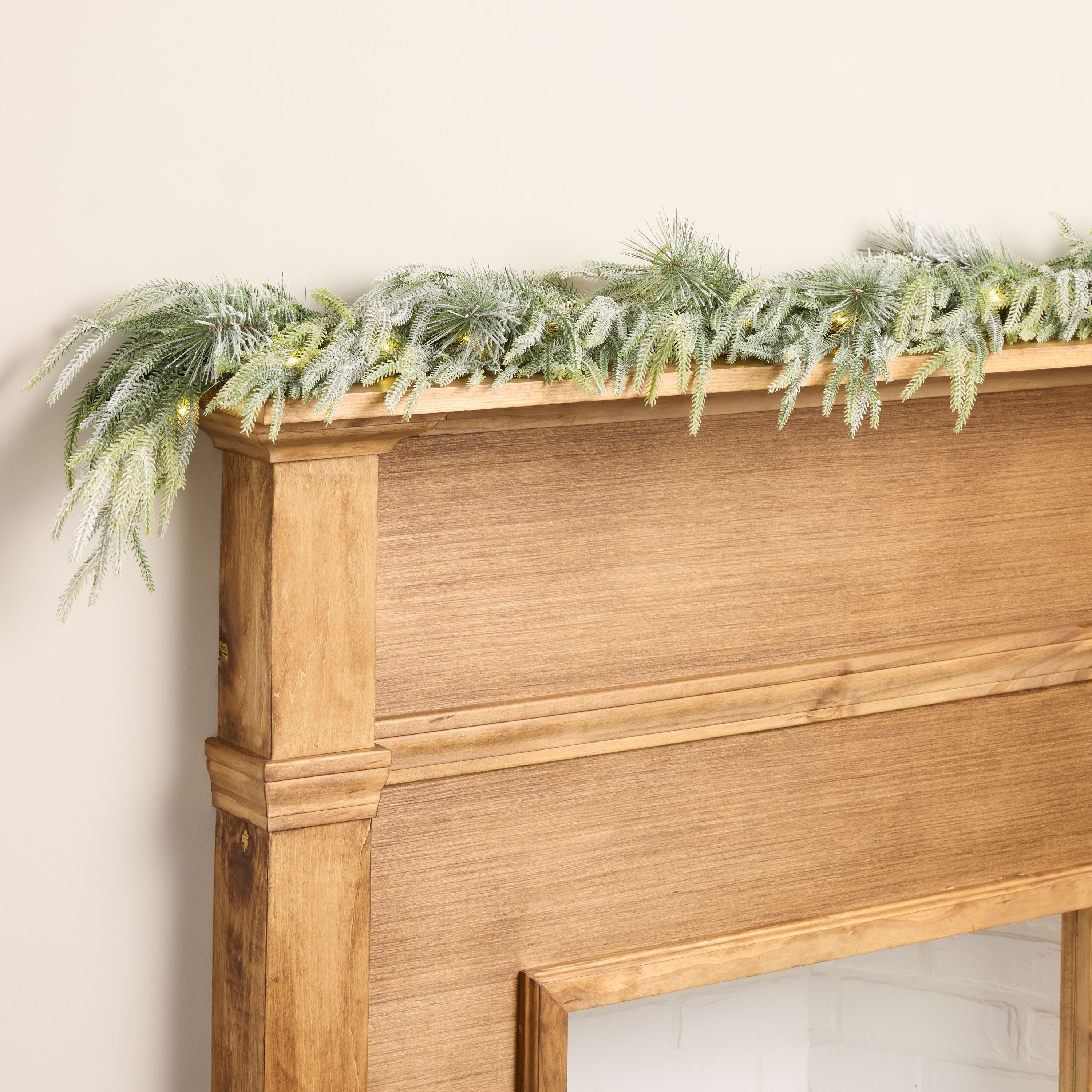 Frosted Mixed Faux Pine Pre Lit LED Battery Operated Garland | World Market