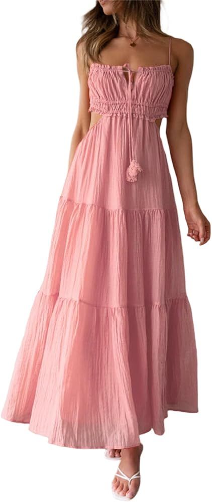 Fladdswed Women Sexy Dress Sleeveless Floral Lace Slip Dress Backless Spaghetti Strap Mini Short ... | Amazon (US)
