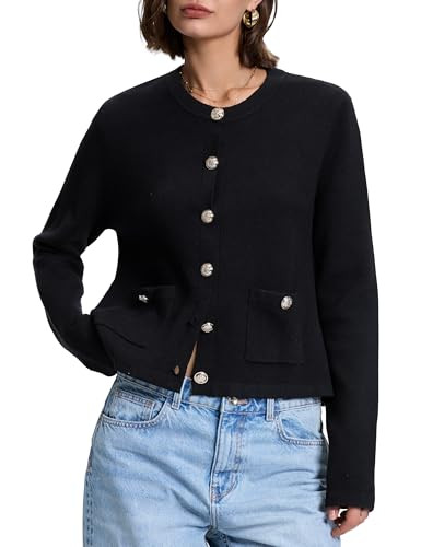 PrettyGuide Lightweight Cardigans for Women Long Sleeve Button Down Casual Knitted Jacket with Pocket Black S | Amazon (US)