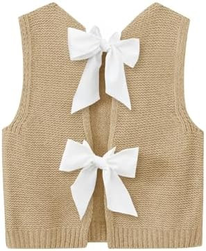 Imily Bela Womens Sweater Vest Top Summer Bow Tie Back Sleeveless Casual Knit Crop Tank Tops | Amazon (US)