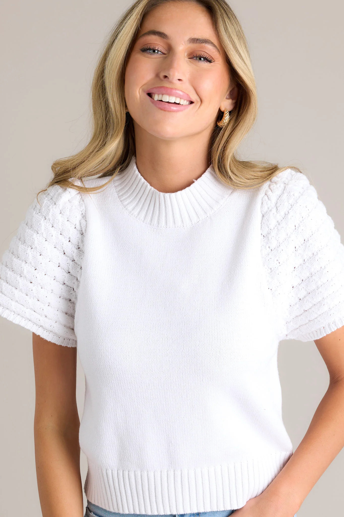 You and I White Collared Cap Sleeve Sweater | Red Dress