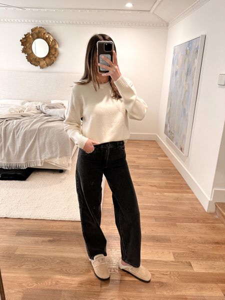 Black jeans, white sweater, ivory sweater, cashmere sweater, casual outfit, workwear, work outfit, casual work outfit 

#LTKfindsunder50 #LTKstyletip #LTKfindsunder100