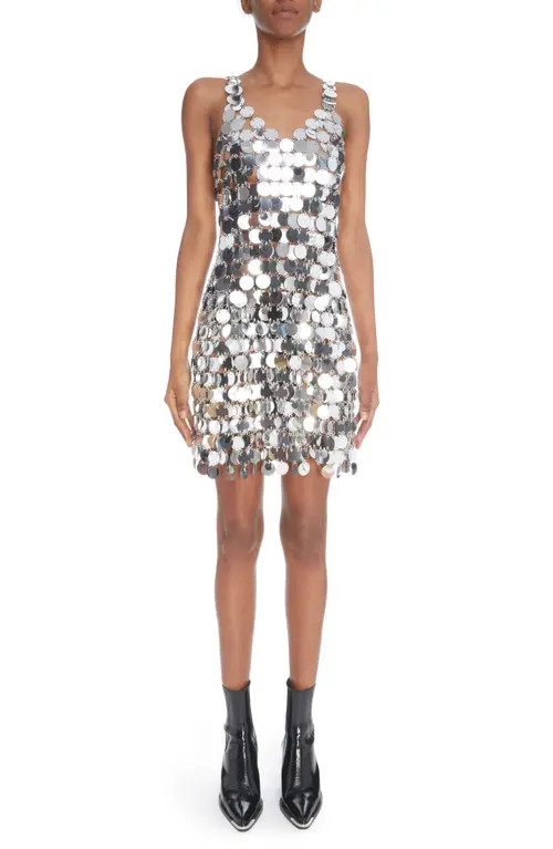 paco rabanne V-Neck Paillette Minidress in Silver at Nordstrom, Size 8 Us | Nordstrom