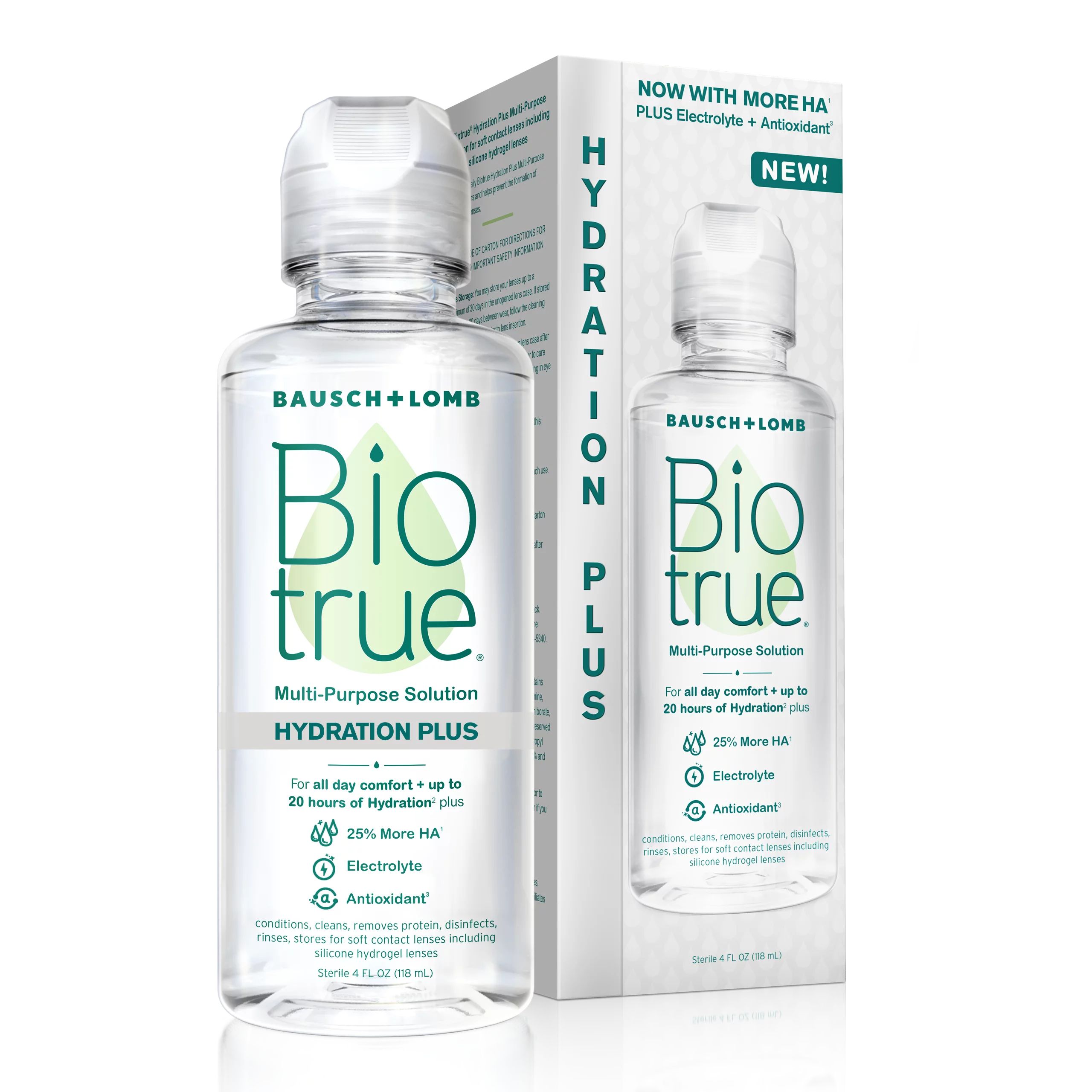 Biotrue Hydration Plus Contact Lens Solution, Multi-Purpose Solution for Soft Contact Lenses, 4 F... | Walmart (US)