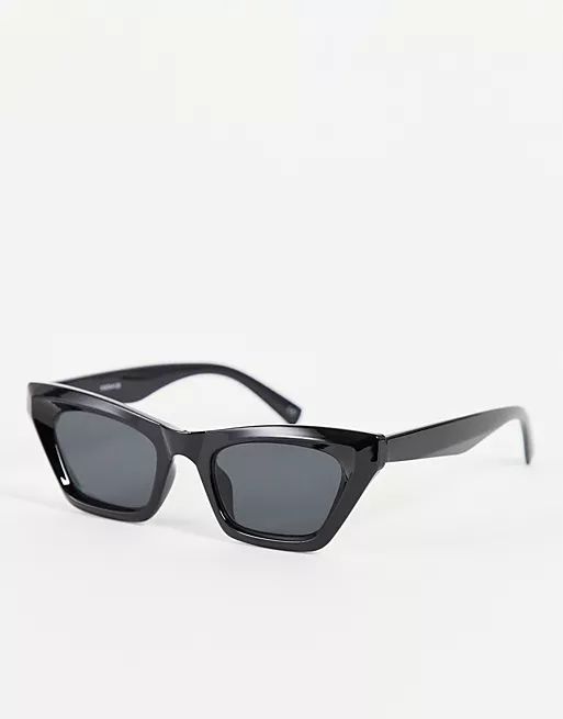 ASOS DESIGN recycled frame square cat eye sunglasses with bevel in black | ASOS (Global)