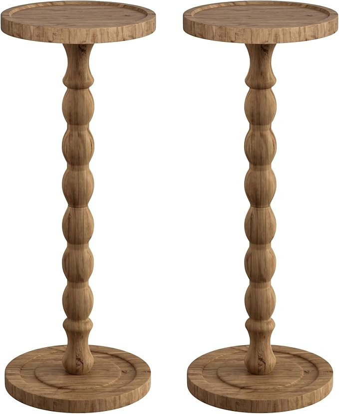2 Pack Solid Wood Drink Table, Rubber Wood‌ Small Round Side Table for Small Spaces, Martini Ta... | Amazon (US)