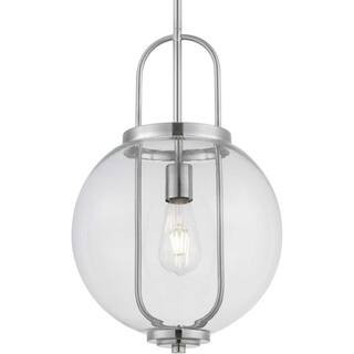 Mitchella 1-Light Brushed Nickel Pendant with Clear Glass Globe Shade | The Home Depot