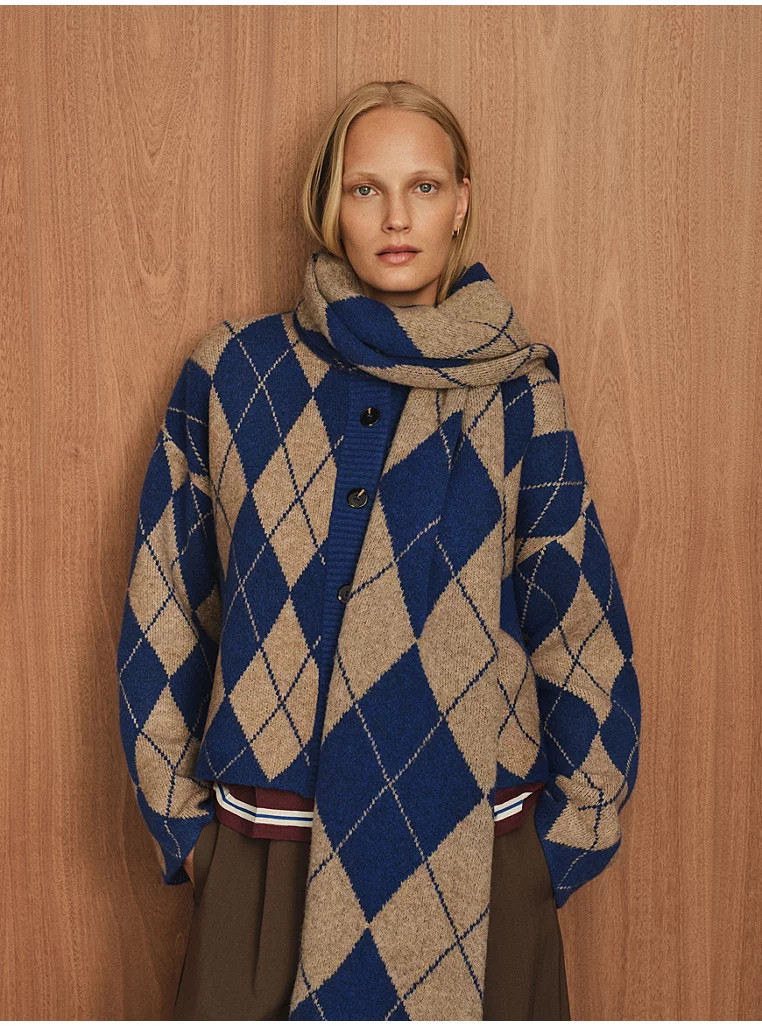 Blue Argyle Funnel Neck Cardigan | George