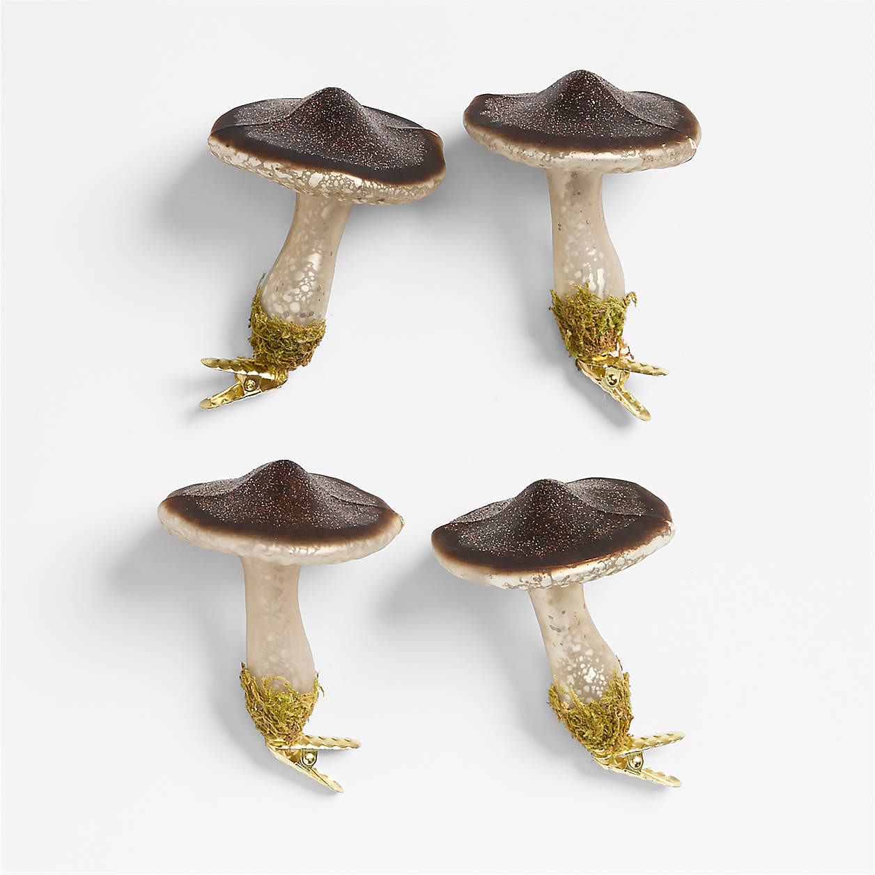 Taupe Glass Mushroom Christmas Tree Ornament, Set of 4 | Crate & Barrel | Crate & Barrel