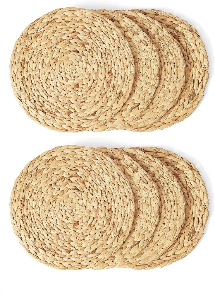 Artera Round Woven Placemats - Set of 8, Natural Wicker Placemats, Water Hyacinth Straw Braided P... | Amazon (US)