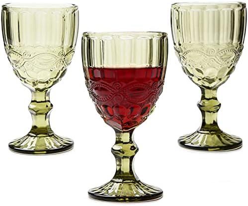 Red Wine Glasses Set of 3 Goblets 10 Ounce for Wedding Party Lead-free Embossed Design Juice Drin... | Amazon (US)