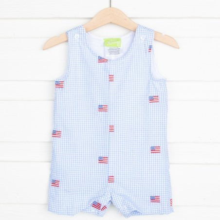 Jon Jon Flag Embroidered Blue Seersucker | Classic Whimsy