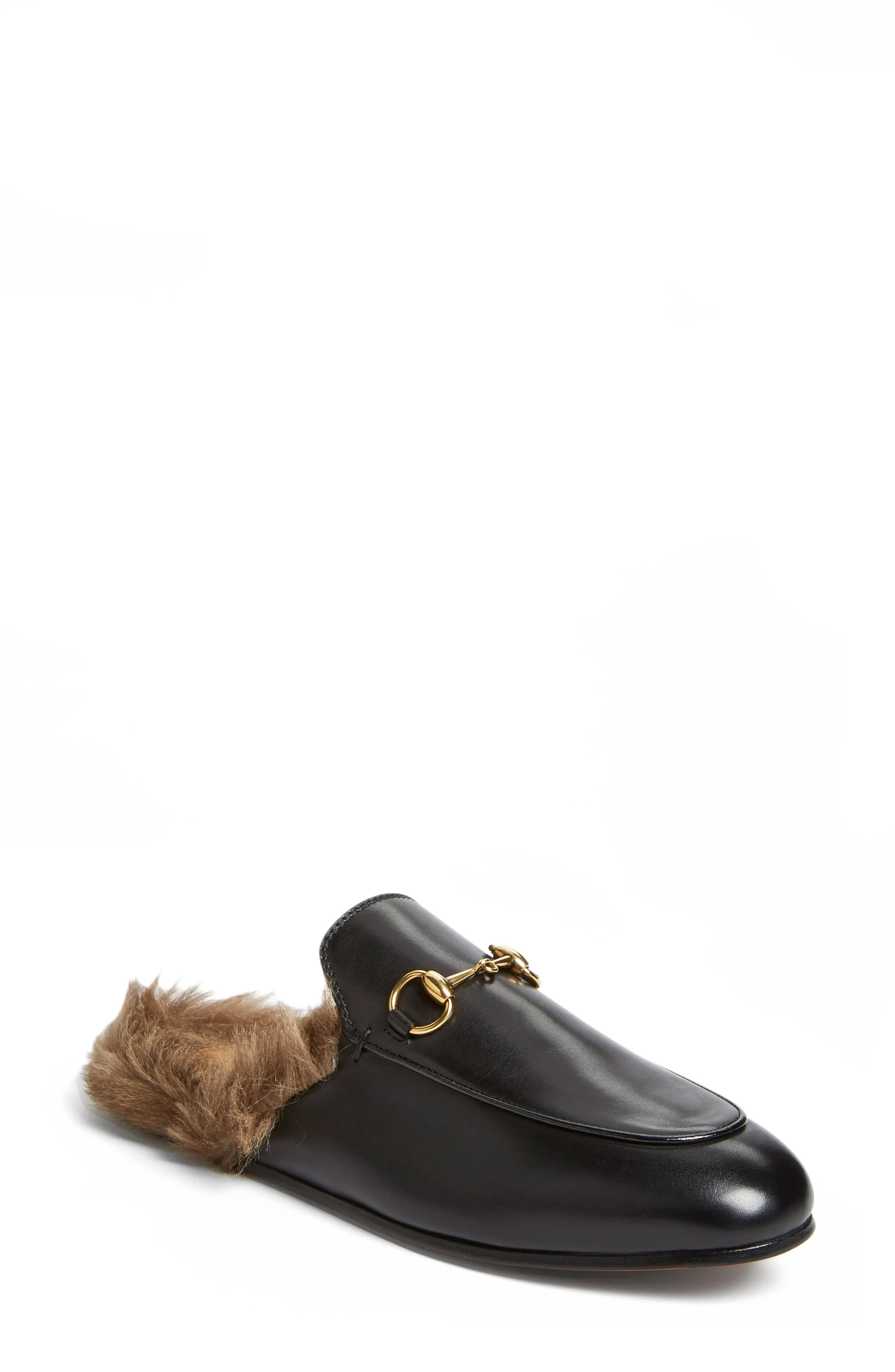 Gucci Princetown Genuine Shearling Loafer Mule in Black at Nordstrom, Size 6Us | Nordstrom