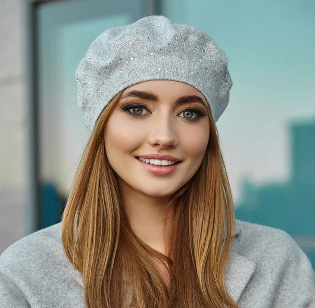 Shining Gray Wool Beret: Winter Angora Mohair Hat | Etsy (US)