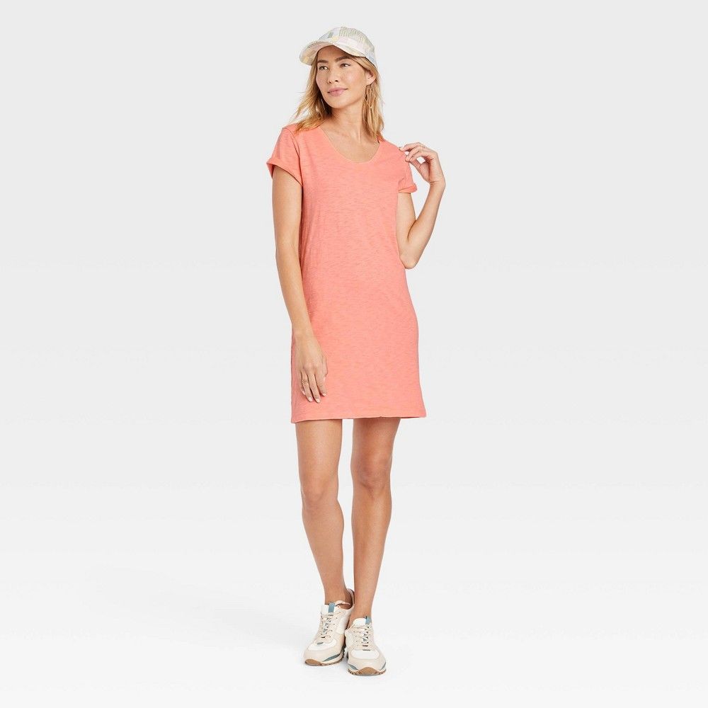 Women's Short Sleeve T-Shirt Dress - Universal Thread Coral Orange XL | Target