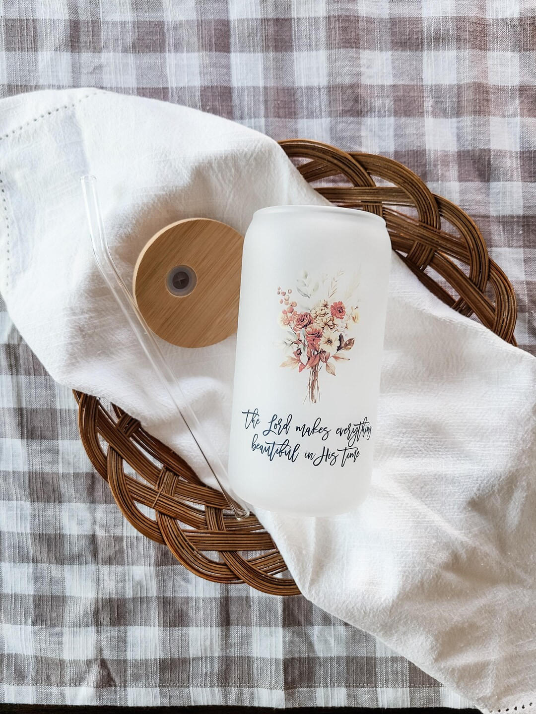 He Makes Everything Beautiful 16 Oz Glass Tumbler Bamboo Lid Glass Straw Gift Seasonal Thanksgivi... | Etsy (US)