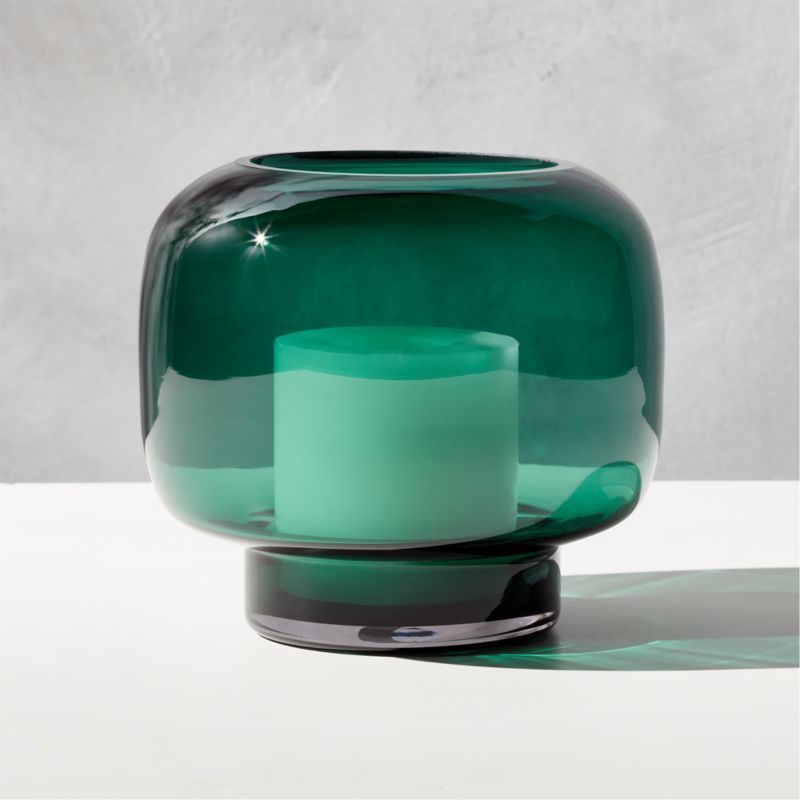 Coco Forest Green Small Glass Hurricane Candle Holder + Reviews | CB2 | CB2
