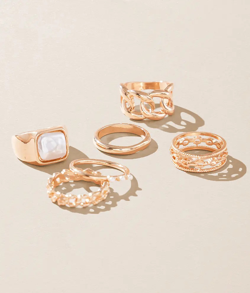 6 Pack Faux Pearl Ring Set | Buckle