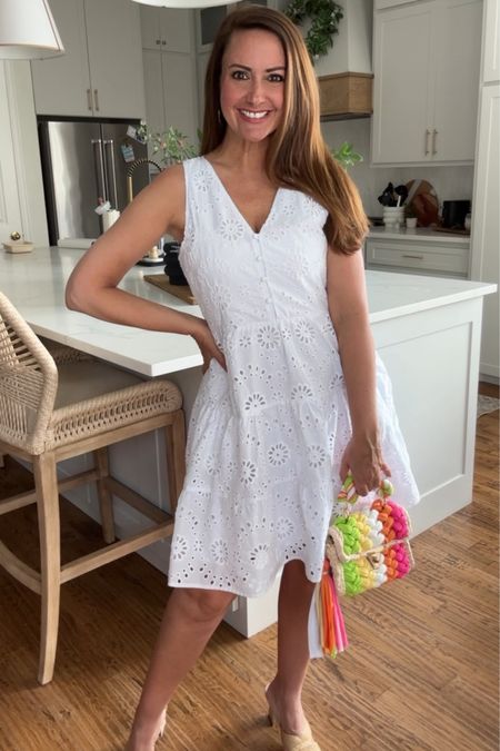 Wearing a small in this eyelet dress. Also comes in a pretty coral. Fully lined! Just $25!
.


#LTKstyletip #LTKover40 #LTKfindsunder50