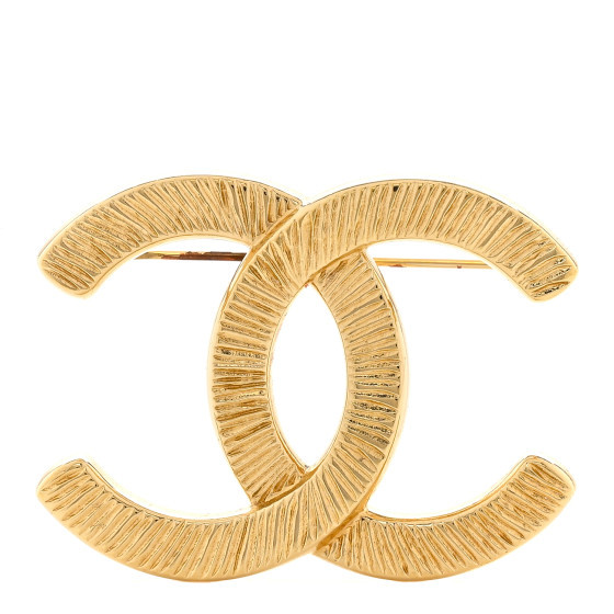 Metal Textured CC Brooch Light Gold | FASHIONPHILE (US)