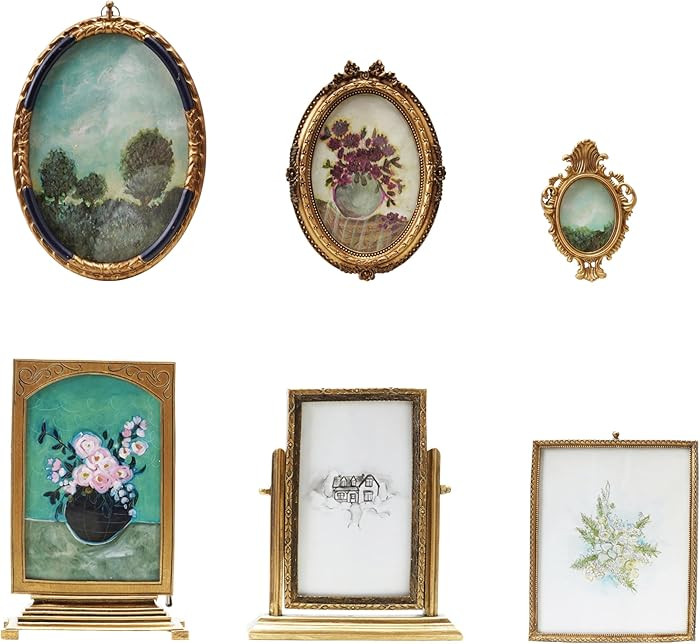 Creative Co-Op 6-Piece Pewter and Glass Photo Frames with Art, Gold Finish | Amazon (US)